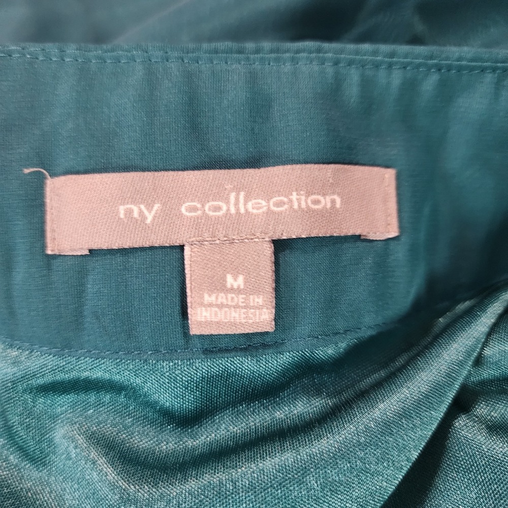 New w/tag NY COLLECTION Size Medium Teal Pleated Chiffon Beaded Sleeveles Blouse - Picture 10 of 12